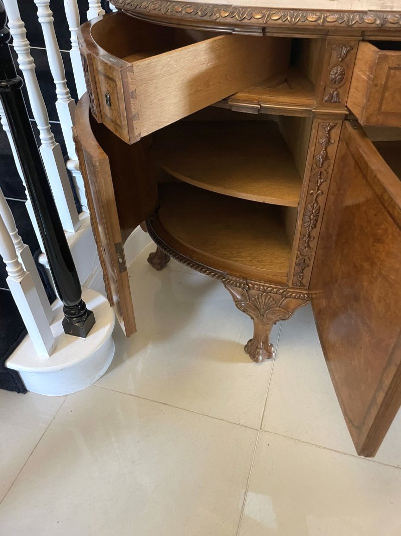 Outstanding Quality Large Antique Carved Burr Walnut Bow Fronted Sideboard - Image 9